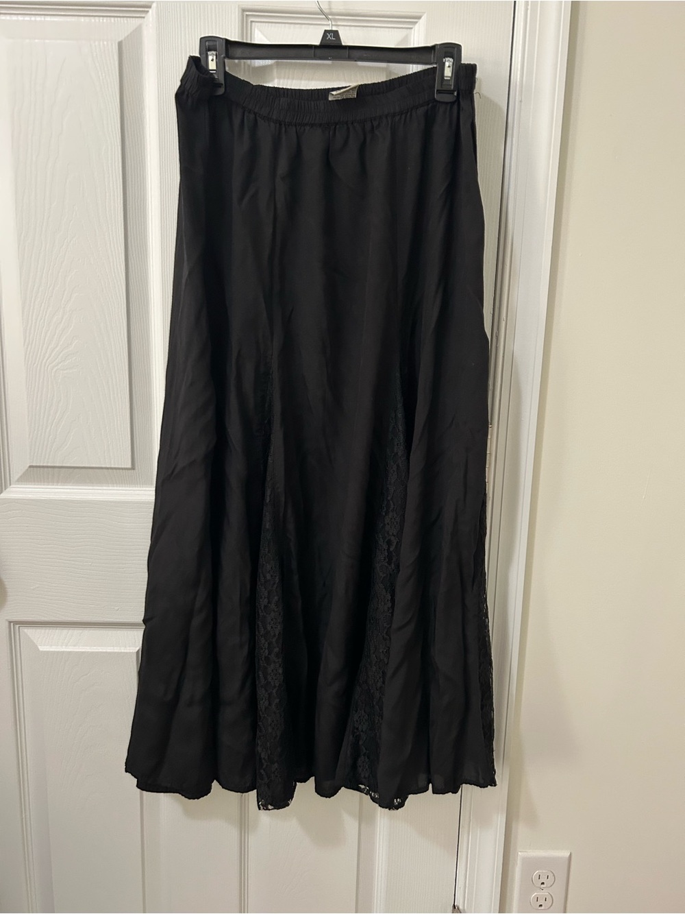 White Stag Black Maxi Skirt with Lace Panels Size 12/14